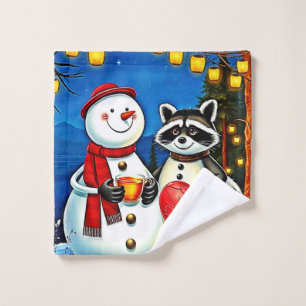Winter Friends: Snowman & Raccoon Joy Design Bath Towel Set