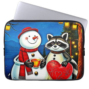 Winter Friends: Snowman & Raccoon Joy Design Laptop Sleeve