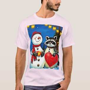 Winter Friends: Snowman & Raccoon Joy Design T-Shirt