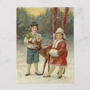 Winter Friends Vintage Christmas Postcard