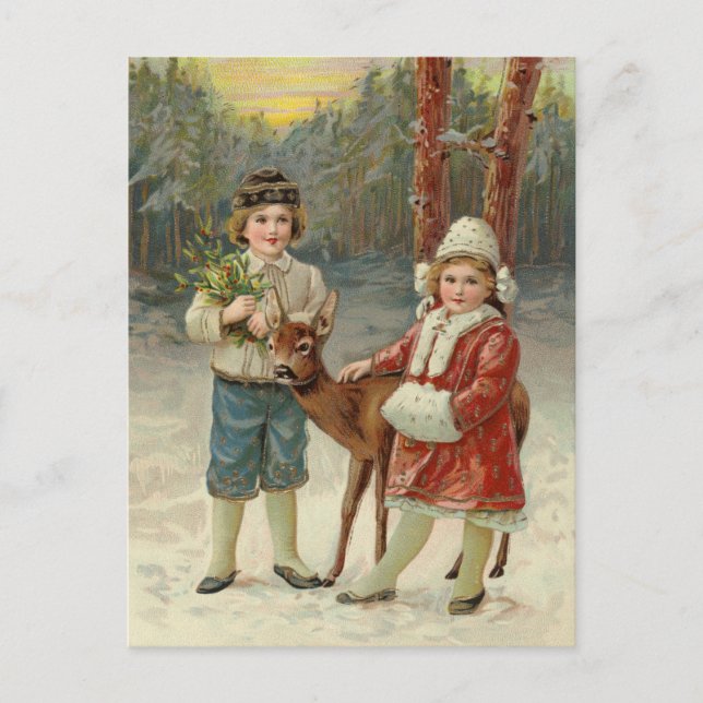 Winter Friends | Vintage Christmas Postcard (Front)