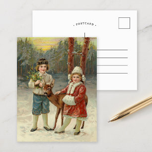 Winter Friends Vintage Christmas Postcard
