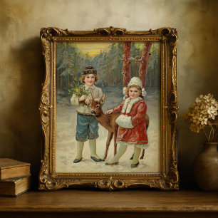 Winter Friends Vintage Christmas Poster