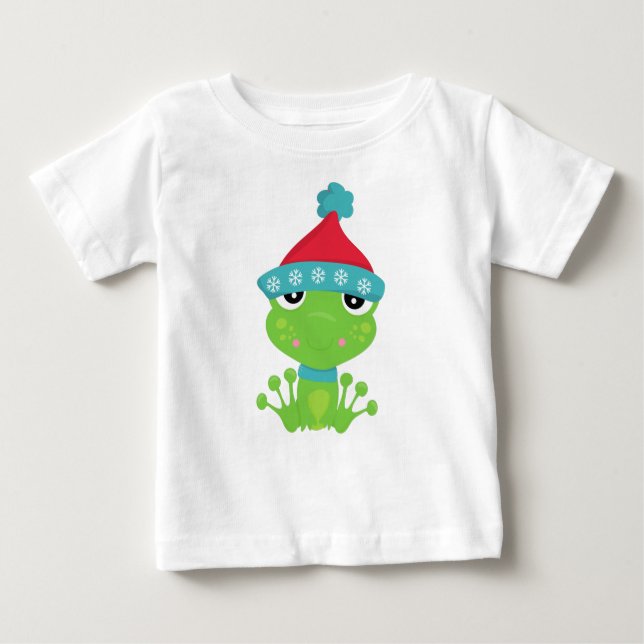 Winter Frog, Cute Frog, Green Frog, Scarf, Hat Baby T-Shirt (Front)