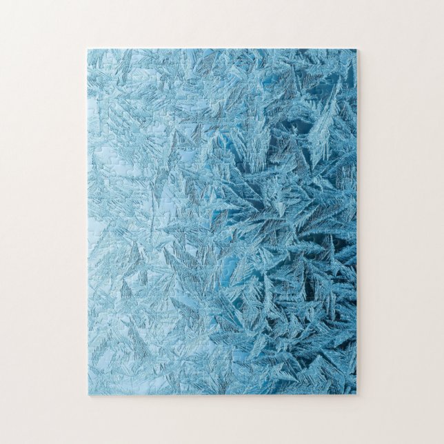 Winter frost ice crystal cold blue white jigsaw puzzle (Vertical)