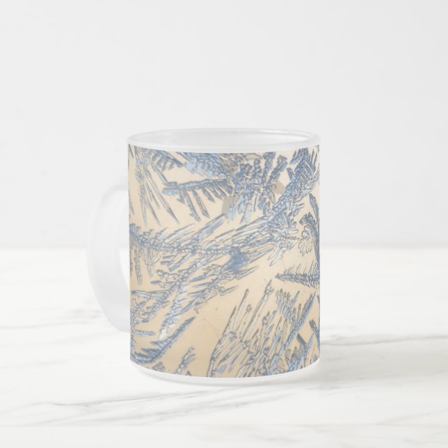 Winter frost  ice crystal silver gold frosted glass coffee mug (Front Left)