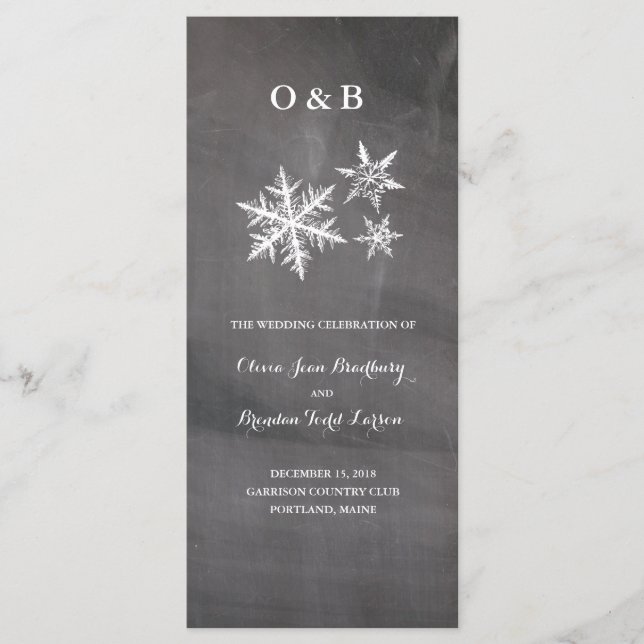 Winter Frost Snowflakes Chalkboar Ceremony Progam Programme (Front)