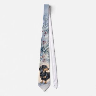 Winter Frost Watercolor Dachshund Tie