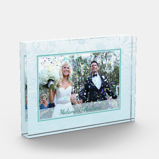 Winter Frosted Flowers Personalised Photo Block (Left)