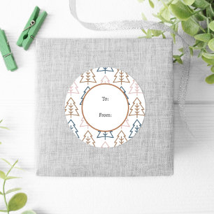 Winter Fun Boho Trees Blue Gold Christmas Classic Round Sticker