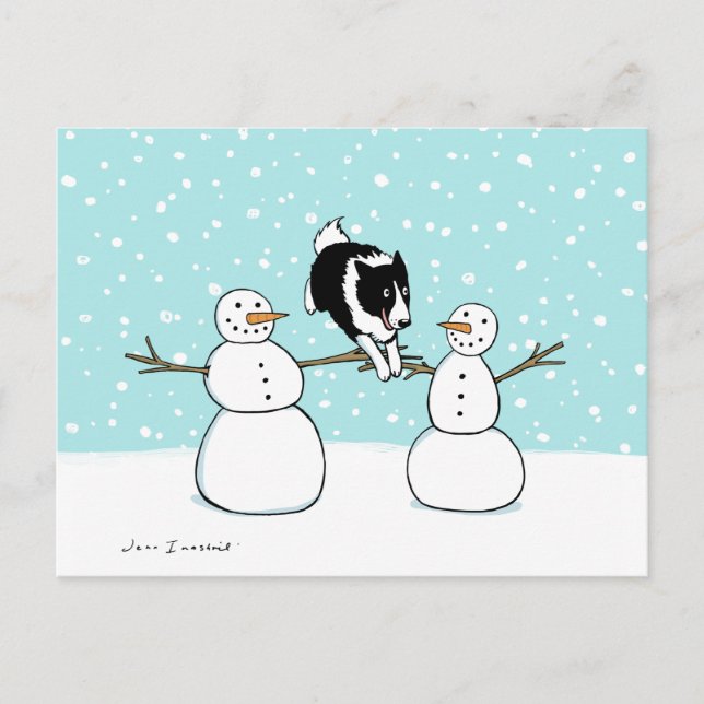 Winter Fun Border Collie | Dog Christmas Holiday Postcard (Front)