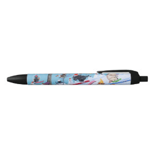 Winter Fun Christmas Skiing Labradors Black Ink Pen