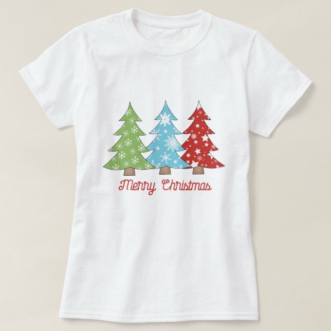 Winter Fun Christmas Tree Print Tee, Holidays Xmas T-Shirt (Design Front)