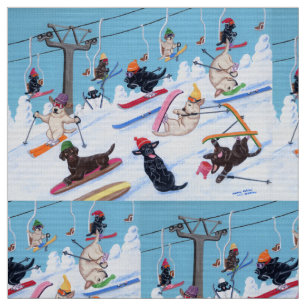 Winter Fun Skiing Labradors Fabric