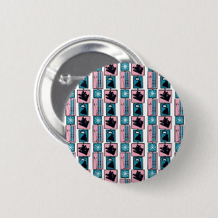 Winter fun.  Skis and accessories on a snowy day.  6 Cm Round Badge