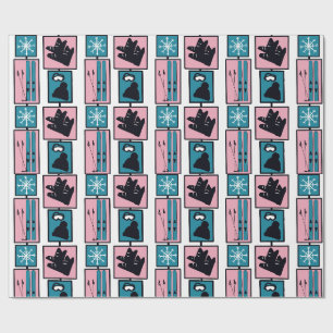 Winter fun. Skis and accessories on a snowy day. Wrapping Paper
