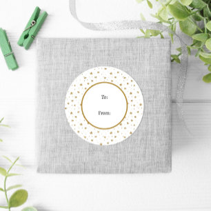 Winter Fun White Gold Stars Christmas Classic Round Sticker