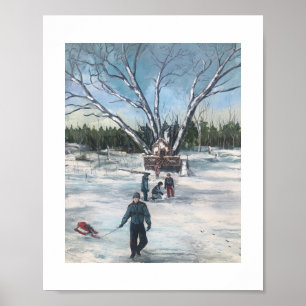 Winter Fun Whites and Blue Painting (Matte) Poster