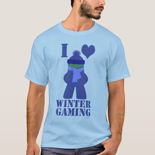 Winter Gamer Frozen Meeple Slogan Fun T-Shirt (Front)