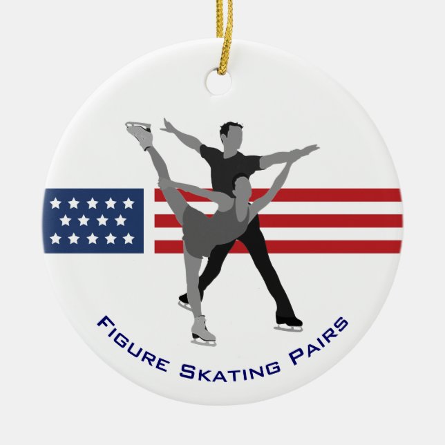 Winter Games Patriotic Figure Skating Pairs Ceramic Tree Decoration (Front)