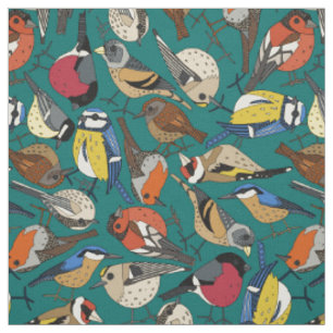winter garden birds viridian fabric