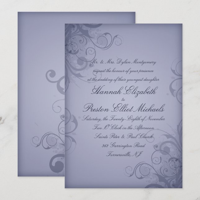 Winter Garden Metallic Blue Custom Winter Wedding Invitation (Front/Back)
