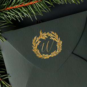 Winter Garland Wreath Calligraphy Monogram Crest Rubber Stamp