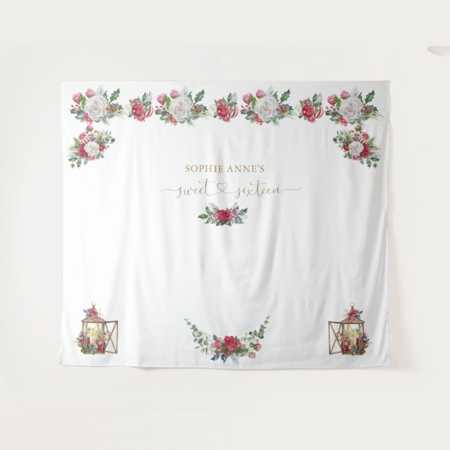 Winter Garland Xmas Sweet Sixteen Photo Backdrop Tapestry (Front (Horizontal))