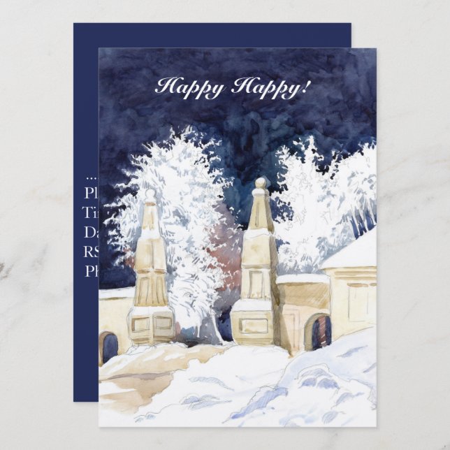 Winter gate at night watercolor invitation (Front/Back)