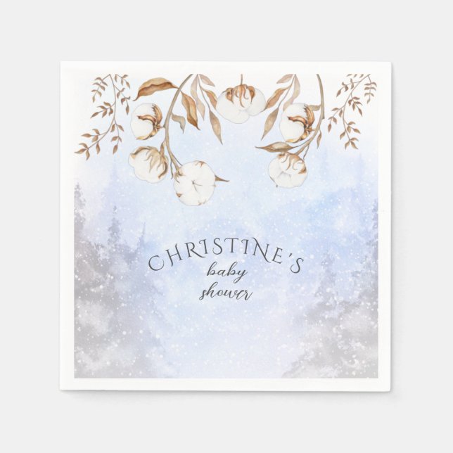 Winter Gender Neutral Cotton Flower Baby Shower Napkin (Front)