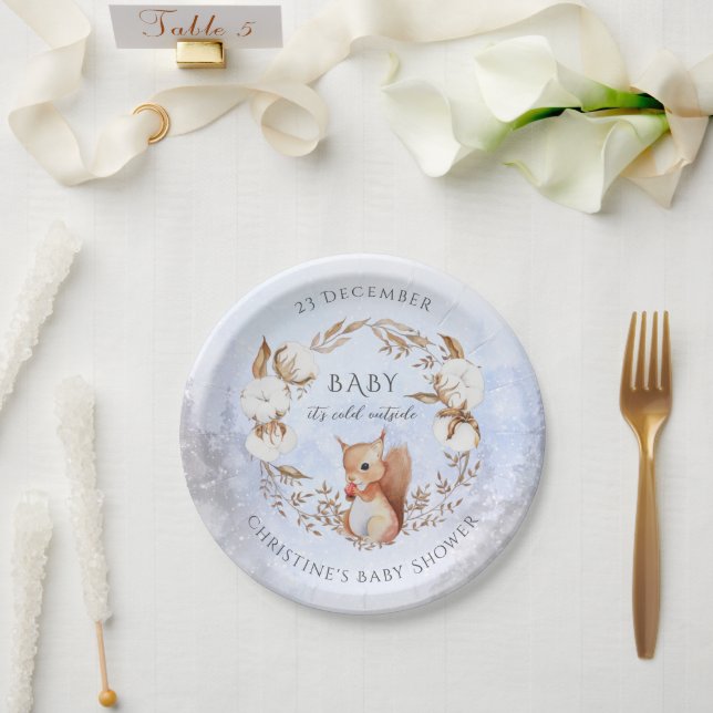 Winter Gender Neutral Cute Animal Baby Shower Paper Plate (Wedding)