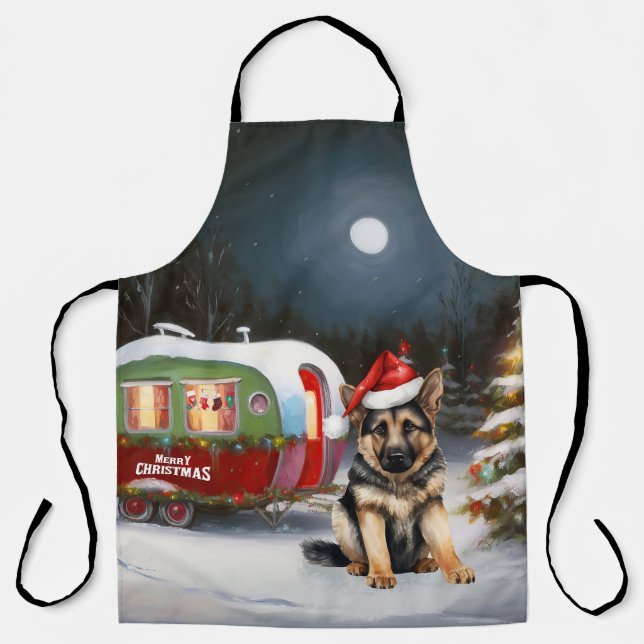 Winter German Shepherd Caravan Christmas Adventure Apron (Front)