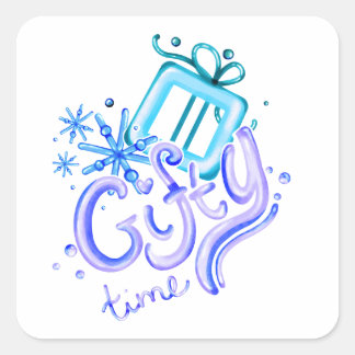 Winter Gifty Time Stickers with Gift and Snowflake