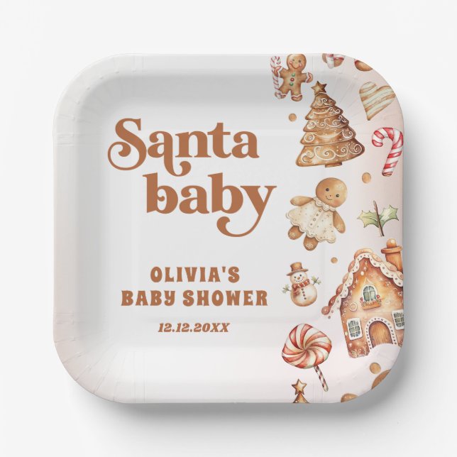 Winter Gingerbread Christmas Cookie Baby Shower Paper Plate (Front)