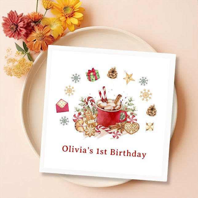 Winter Gingerbread Christmas Cookies Birthday Napkin (Creator Uploaded)