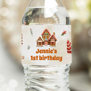 Winter Gingerbread House Christmas 1st Birthday Water Bottle Label