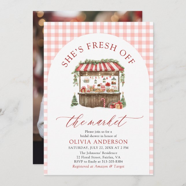 Winter Gingham Fresh Off The Market Bridal Shower Invitation (Front/Back)
