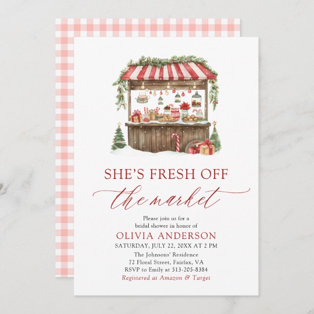 Winter Gingham Fresh Off The Market Bridal Shower Invitation (Front/Back)
