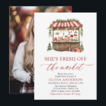 Winter Gingham Fresh Off The Market Bridal Shower Invitation<br><div class="desc">❄️ Celebrate love with festive farmhouse charm! This Winter “She’s Fresh Off the Market” bridal shower invitation features a rustic holiday market stand decorated with poinsettias, garlands, candy canes, and Christmas gifts, all framed by a classic red gingham background. 🎄❤️ Easy to customise with your shower details, this invitation is...</div>