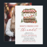 Winter Gingham Fresh Off The Market Bridal Shower Invitation<br><div class="desc">❄️ Celebrate love with festive farmhouse charm! This Winter “She’s Fresh Off the Market” bridal shower invitation features a rustic holiday market stand decorated with poinsettias, garlands, candy canes, and Christmas gifts, all framed by a classic red gingham background. 🎄❤️ Easy to customise with your shower details, this invitation is...</div>