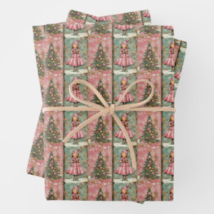 Winter Girl and Christmas Trees Wrapping Paper