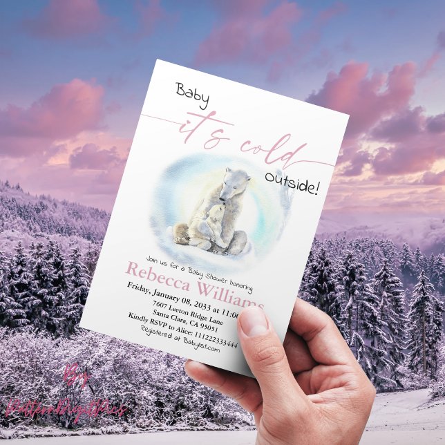 Winter Girl Baby Shower Cold Outside Polar Bear  Invitation (Creator Uploaded)