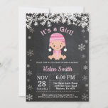 Winter Girl Baby Shower Snowflake Invitation<br><div class="desc">Winter Girl Baby Shower Snowflake Invitation. White Snowflake. Girl Baby Shower Invitation. Winter Holiday Baby Shower Invite. Chalkboard Background. Black and white. For further customisation,  please click the "Customise it" button and use our design tool to modify this template.</div>