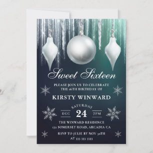 Winter Glass Baubles & Snowflakes Sweet Sixteen Invitation