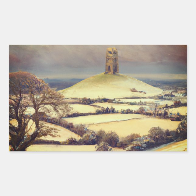 Winter Glastonbury Tor  Rectangular Sticker (Front)
