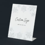 Winter Glittery Snowflake Custom Text Pedestal Sig Pedestal Sign<br><div class="desc">Custom Text Sign featuring watercolor glittery silver snowflakes. Customise with your own text.</div>