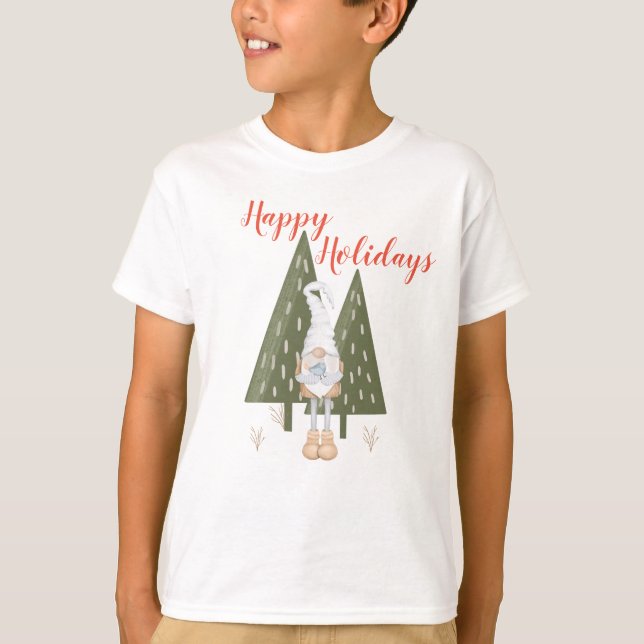Winter Gnome Happy Holidays For Boy Matching T-Shirt (Front)
