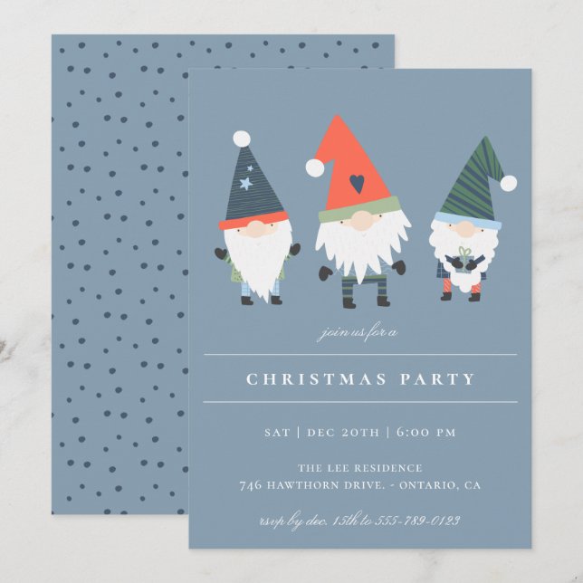Winter Gnomes Blue Holiday Party Invitation (Front/Back)
