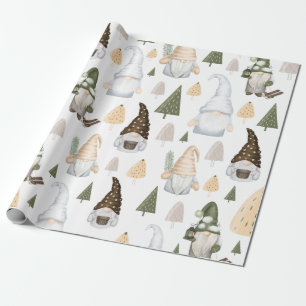 Winter Gnomes Forest White Wrapping Paper