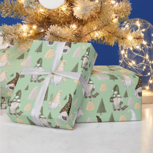 Winter Gnomes Green Wrapping Paper